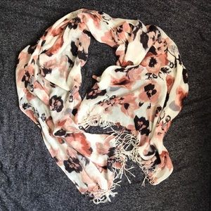 Cream Pink & Brown Flower Long Scarf